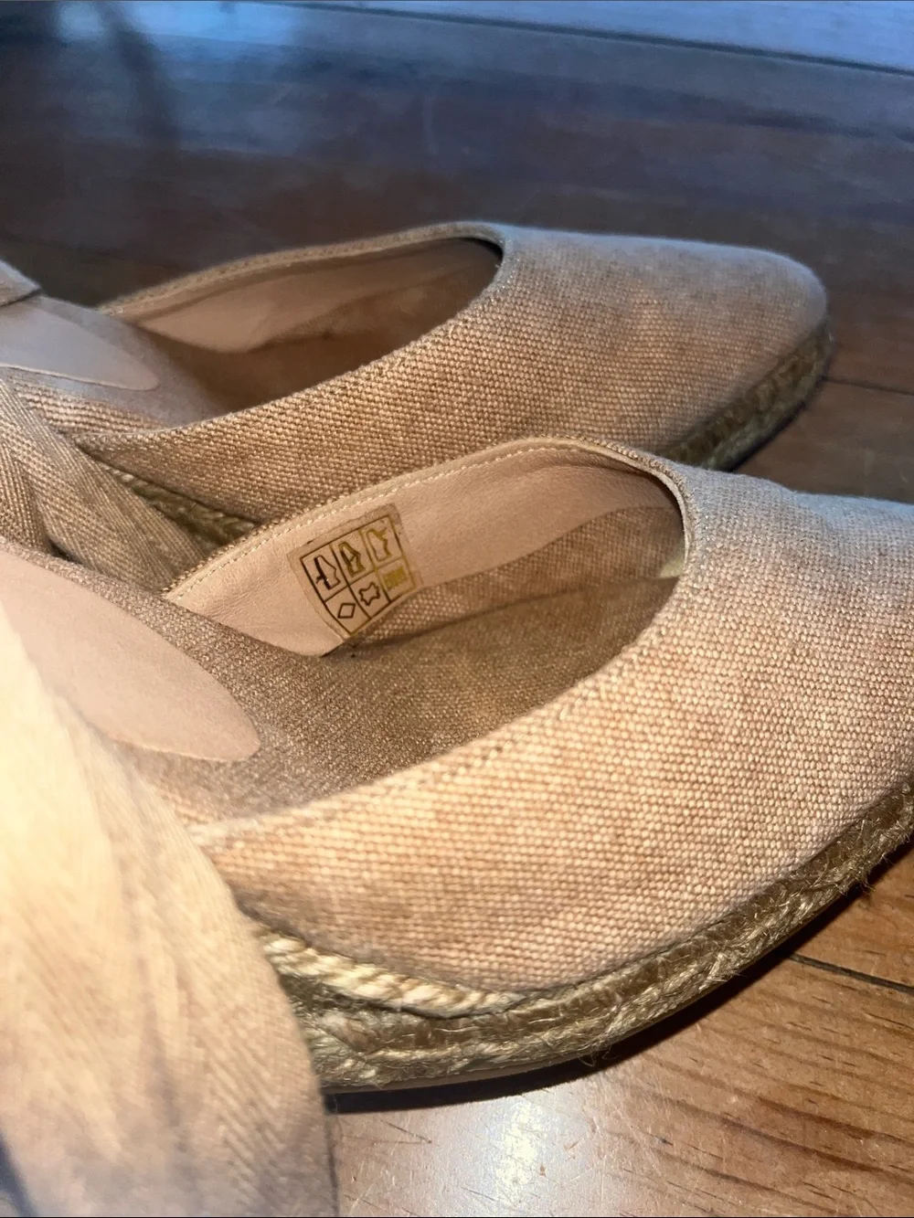 Castaner Taupe / Tan Canvas Espadrille Wedge with Ankle Tie